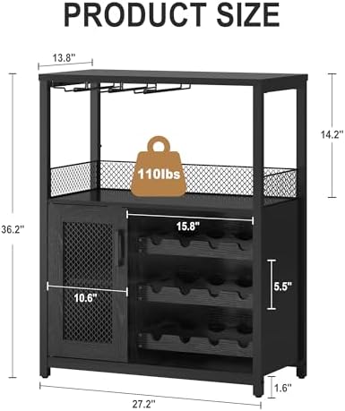 IDEALHOUSE Wine Bar Rack Cabinet with LED Lights, Small Coffee Bar Cabinet