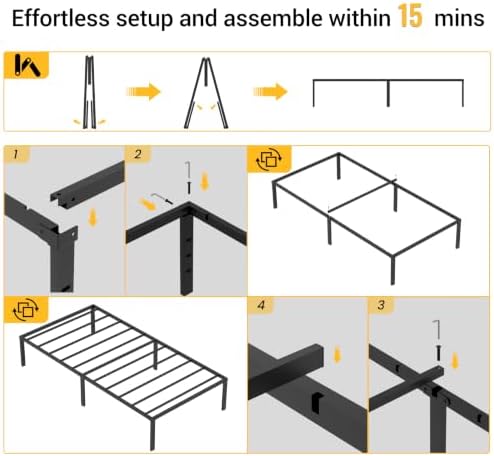 Twin Platform Bed Frame, Modern Metal Design with Underbed Storage Space