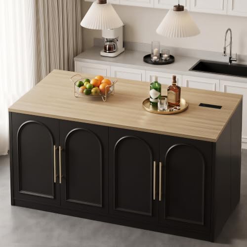 Kitchen Island on Wheels, Rolling Island Cart, Arched Cabinet