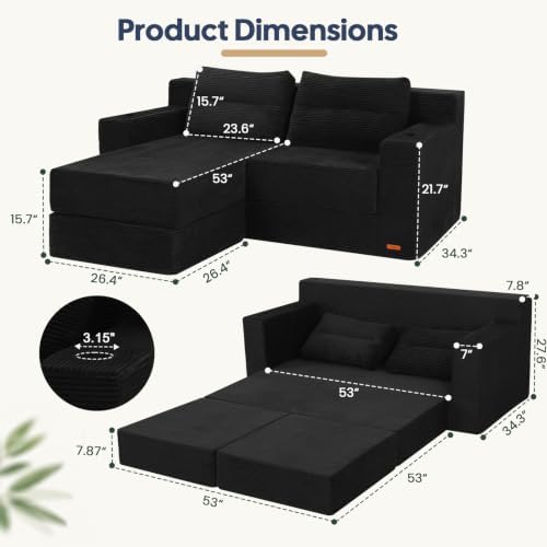 COMAX Futon Sofa Bed, Convertible Sofa Bed, Folding Boneless Couches