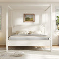 King Size Wood Canopy Bed Frame, White Vintage Four-Posters Platform Bed Frames with Headboard, 10-Slat Support Wooden Post Beds, 8" Under Bed Storage, Easy Assembly (Creamy White, King, 77"H)