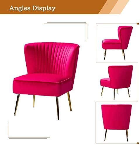 HULALA HOME Velvet Accent Chair, Modern Upholstered Cute Side Chair with Gold Metal Legs, Armless Wingback Slipper Chair Comfy Living Room Chair for Bedroom Guest Room Vanity,Fuchsia