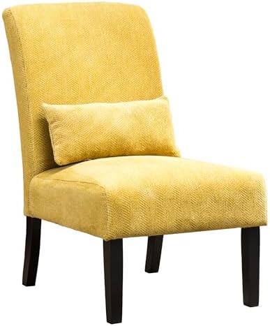 Roundhill Furniture Yellow Pisano Chenille Fabric Armless Contemporary Accent Chair with Matching Kidney Pillow