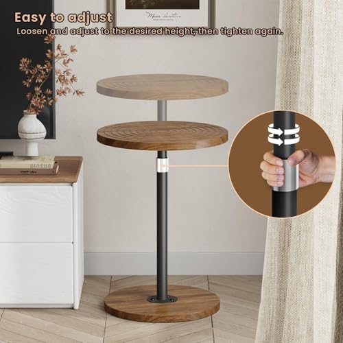 Asgolion Round Small Side Table, Adjustable-Height Drink Table