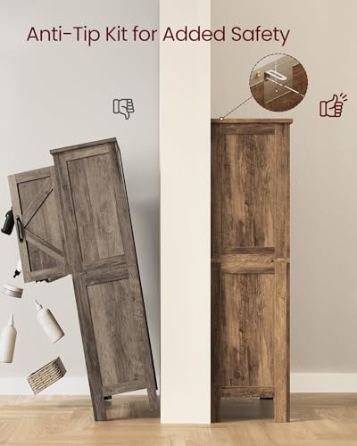 VASAGLE Farmhouse Storage Cabinet with 4 Barn Doors, Adjustable Shelves
