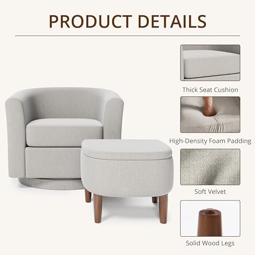 360° Swivel Accent Chair with Storage Ottoman Set of 2