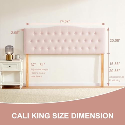 Tufted Headboard California King Size, Sturdy Solid Wood Head Board, Pink