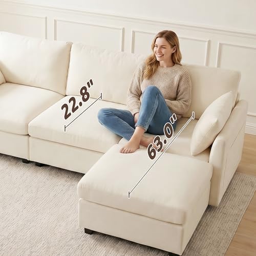 Iroomy Modular Sectional Couch for Living Room, Modern 6 Seater Convertible U Shaped Sofa with Ottoman, Spring Cushion Seating, Beige