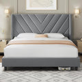 Yaheetech Queen Bed Frame with Chevron Channel-Tufted Headboard, Light Grey