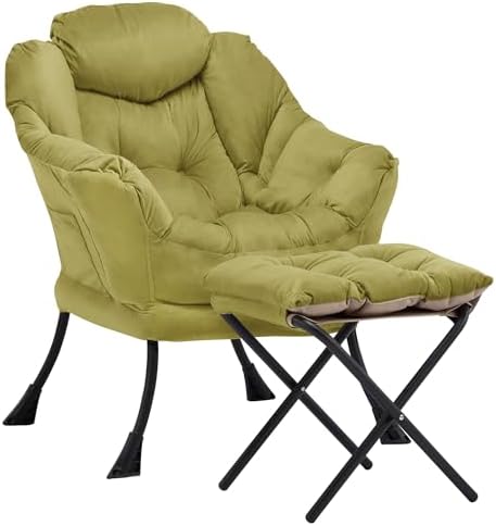 Lazy Chair with Ottoman, Comfy Reading Chair, Olive Green