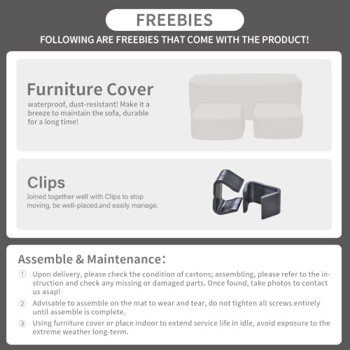 Rattaner 3 Pieces Patio Furniture Set Outdoor Sectional Wicker Patio Furniture Patio Couch with Ottoman and Outdoor Table All-Weather Anti-Slip Cushions Waterproof Covers, Light Grey