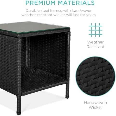 Best Choice Products 3-Piece Outdoor Wicker Conversation Bistro Set, Space Saving Patio Furniture for Garden w/Side Table - Black/White Sand