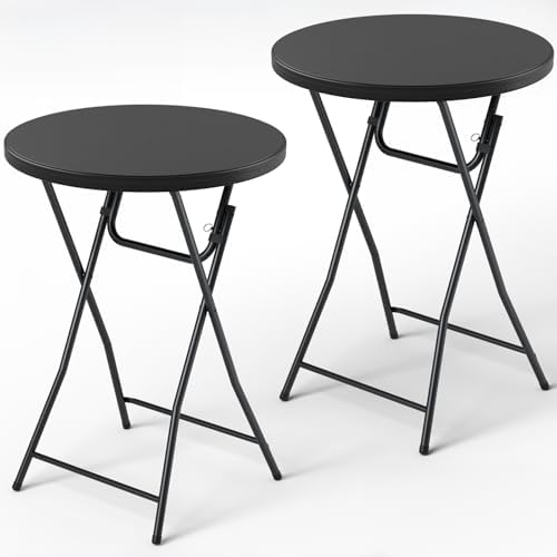 Folding Table 2 Pack, 32 Inch Foldable Cocktail Bar, High Top Round Folding Bar Tables No Assembly, Portable Bistro & Commercial Event Furniture for Wedding, Banquet, Party, Indoor Outdoor Use
