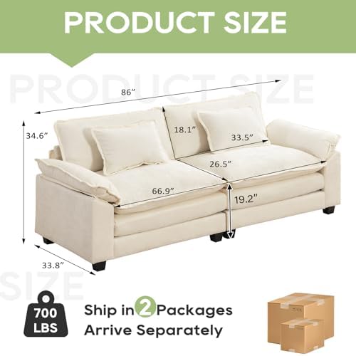 Oprisen 86" Modular Sectional Sofa, Comfy Loveseat Deep Cloud Couch