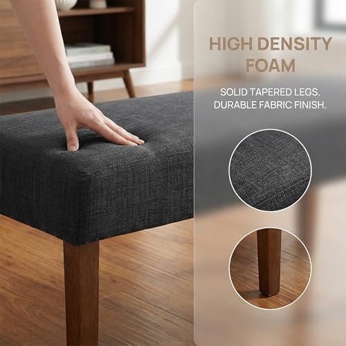 HNY Farmhouse Upholstered Dining Bench Seat, 45" Linen Entryway Bench with Natural Wood Legs, Mid Century Modern End of Bed Bench for Kitchen Bedroom Living Room Hallway, for 2-3 Person, Charcoal