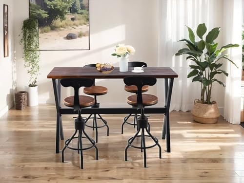 Bar Table, 63"L×41.33"H Bar Height Pub Table High Top Rectangular Sofa Console Table Kitchen Dining Coffee Table, for Narrow Space, Living Room, Indoor, Rustic Brown Wood, Industrial Black Metal