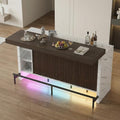 62" Sliding Top Expandable Bar Table with LED Lights, Counter Height Home Bar Cabinet with Shelves & Storage, Marble Finish Modern Bar Island for Kitchen, Living Room, Basement
