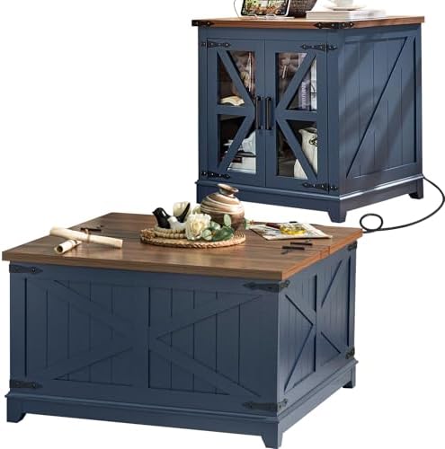 Joaxswe Farmhouse Coffee Table Set 2, End Table and Coffee Table