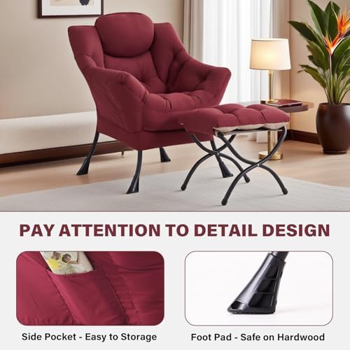 Tiita Lazy Chair with Ottoman, Comfy Reading Accent Chair, Burgundy