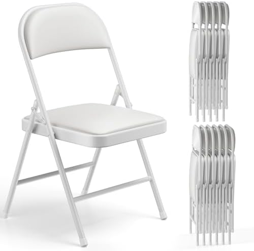 Folding Chairs 12 Pack, PU Leather Padded Folding Chairs for Outside and Indoor, Heavy Duty Portable Foldable Metal Commercial Seat for Home Office, Dorm, Party, Backyard, Lawn, Patio, White