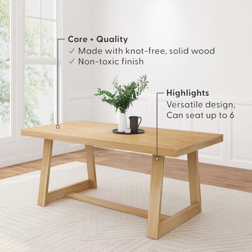 Plank+Beam Classic 72 Inch Dining Table, Rectangular, Blonde Wirebrush