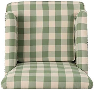 Christopher Knight Home Eve Modern Upholstered Club Chair, Wooden Living Room Accent Chair, Comfy Bedroom Reading Chair, Multifunctional Armchair, Green Checkerboard