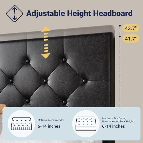 Allewie Full Size Storage Bed Frame with 4 Underbed Drawers, Upholstered Platform Bed with Adjustable Headboard, Diamond Button Tufted, Easy Assembly, Noise-Free, No Box Spring Needed, Black