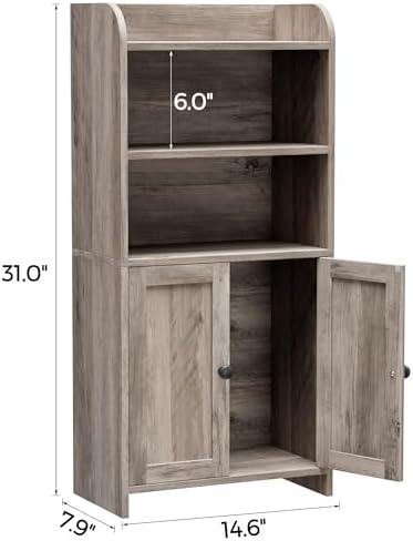Homhedy Small Bathroom Storage Cabinet, Toilet Paper Storage Cabinet | Bathroom Floor Cabinet with Doors and Shelves, Bathroom Organizers for Small Spaces, 7.9" D x 14.6" W x 31" H, Greige