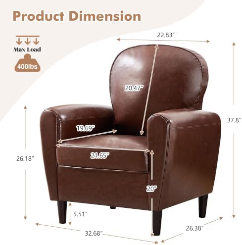 Mid Century Accent Chair Set of 2, Modern Faux Leather Arm Chair, Upholstered Comfy Reading Chair Single Sofa Chairs for Living Room, Bedroom, Club, Dark Brown