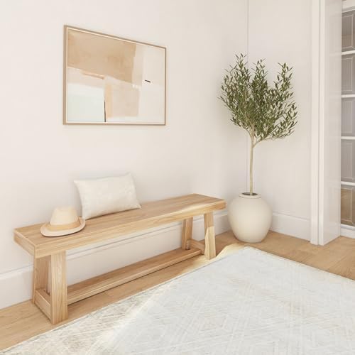 Plank+Beam Classic Dining Bench, 60 Inch, Blonde Wirebrush