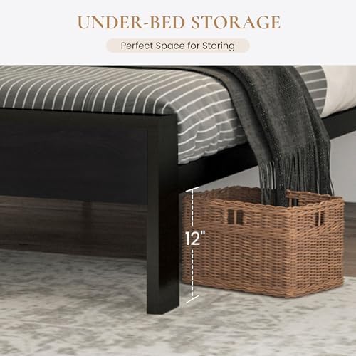 SHA CERLIN 14 Inch King Size Metal Platform Bed Frame with Wooden Headboard and Footboard, Mattress Foundation, No Box Spring Needed, Large Under Bed Storage,Black Oak