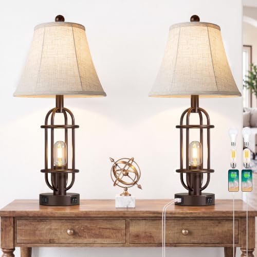 Reaketon Farmhouse Table Lamps for Living Room Set of 2, Oil Rubbed Bronze