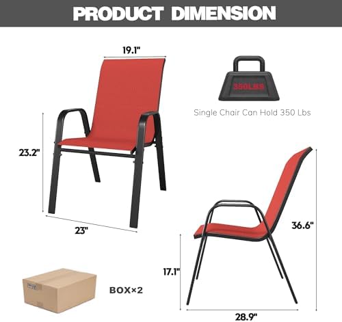 Stackable Patio Chairs Set of 8, Red