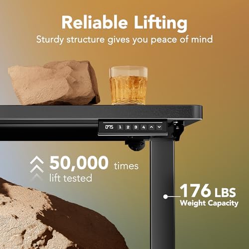 HUANUO 32x19 Inch Small Electric Standing Desk, Adjustable, Black
