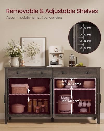 VASAGLE Farmhouse Buffet Cabinet, Coffee Bar with 2 Drawers