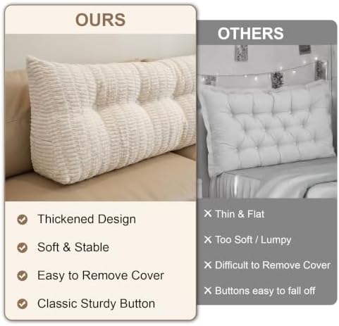 Headboard Pillow King, Triangle Pillows for Headboard, Backrest Long Wedge Pillow for Reading Sitting Working in Bed, Daybed Pillows with Removable Cover for Bed Dorm Sofa, Beige