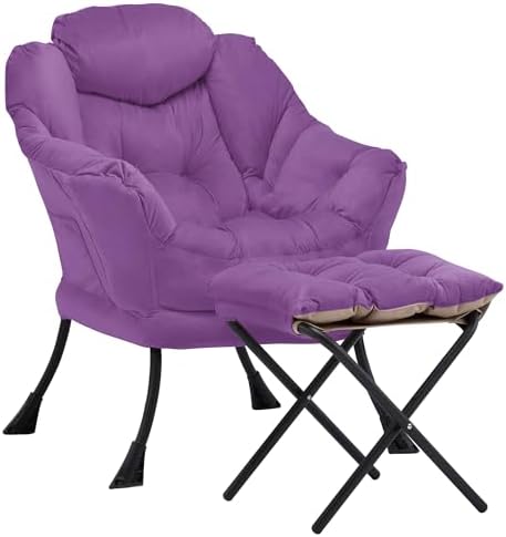 Lazy Chair with Ottoman, Comfy Reading Chair, Purple