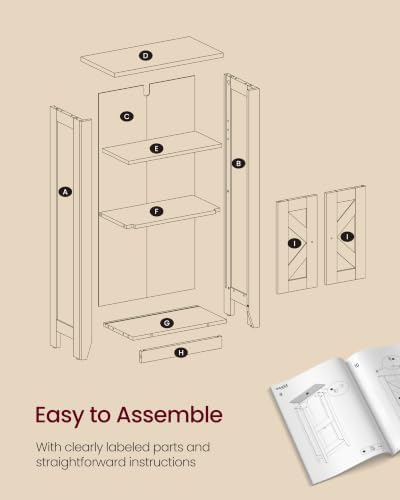 VASAGLE Farmhouse Storage Cabinet with 2 Barn Doors, Adjustable Shelves