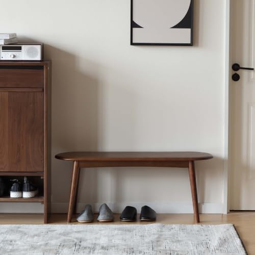 100% Solid Oak Indoor Dining Bench, Wood Bench for End of Bed with Safety Rounded Corners, Entryway Benches for Farmhouse, Kitchen, Living Room(Walnut,12" L x 39.5" W x 16.2" H)