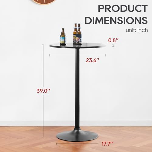 FDW | Bar Table | 40 Inch | Dark Black | Fixed Height Round Table
