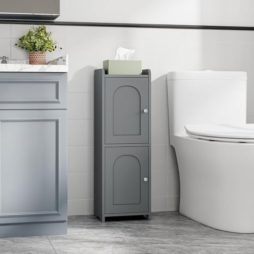 Hzuaneri Bathroom Storage Cabinet, Small Corner Floor Cabinet with 2 Doors | Narrow Toilet Paper Cabinets with Adjustable Shelf, Bathroom Organizer for Small Spaces, 7.9" D x 9.8" W x 29.5" H Gray