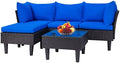 FDW 5-Piece Patio Furniture Set | Blue | Outdoor Wicker Furniture