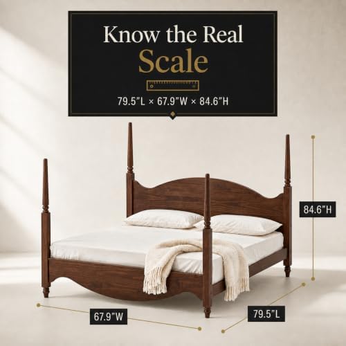 Brixton King Solid Pine Wood Four-Poster Bed, Arched Headboard, Walnut