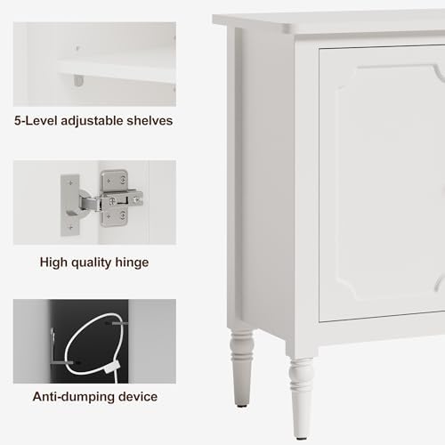 RoyalCraft 118" Buffet Cabinet with Storage, Vintage Sideboard with Adjustable Shelves, Mid Century Modern Painted Credenza Coffee Bar for Kitchen, Dining Room, Entryway, Living Room, Satin White