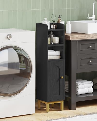 Hzuaneri Bathroom Storage Cabinet, Small Corner Floor Cabinet | Narrow Toilet Paper Holder, Bathroom Organizer with Adjustable Shelf, 2 Doors, for Small Spaces, Black BC08206X