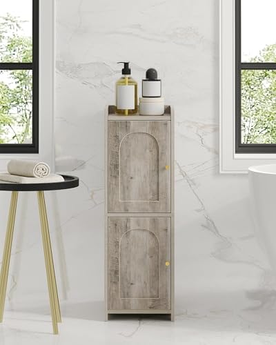 Hzuaneri Bathroom Storage Cabinet, Small Corner Floor Cabinet with 2 Doors | Narrow Toilet Paper Cabinets with Adjustable Shelf, Bathroom Organizer for Small Spaces, 7.9" D x 9.8" W x 29.5" H Greige