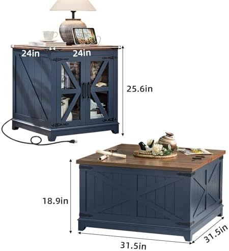 Joaxswe Farmhouse Coffee Table Set 3, End Table and Coffee Table