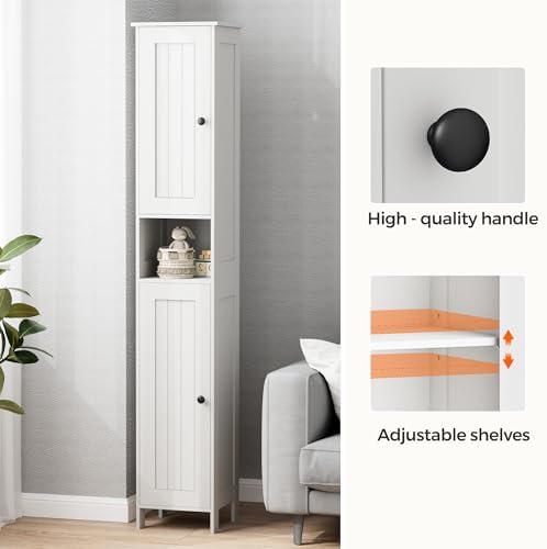 Homleke Tall Bathroom Storage Cabinet with 2 Doors, Slim Bathroom Cabinet | Narrow Storage Cabinet with Adjustable Shelves, Reversible Door, Easy Assembly, for Bathroom, Living Room, White, 11.8''W