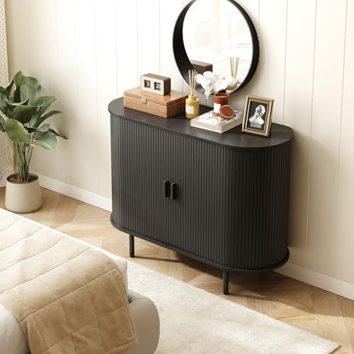 ONBRILL 40" Sideboard Buffet Cabinet, Sliding Door/Adjustable Shelf, Black