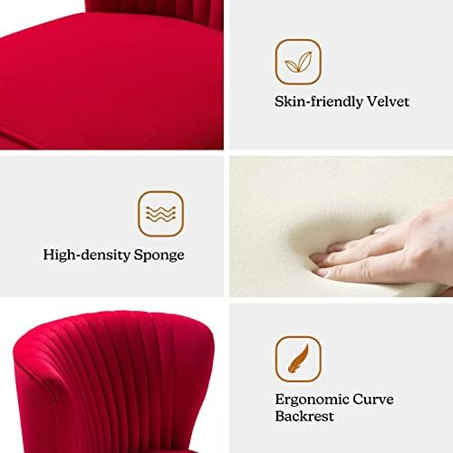 HULALA HOME Velvet Accent Chair, Modern Upholstered Cute Side Chair with Gold Metal Legs, Armless Wingback Slipper Chair Comfy Living Room Chair for Bedroom Guest Room Vanity,RED